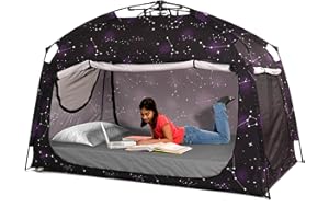 PORAYHUT Indoor Instant Privacy Bed Tent for Sleeping,Quick Set-up Bed Canopies,Portable Bed Drapes with Large Space and 3 Doors (Starry, Twin)