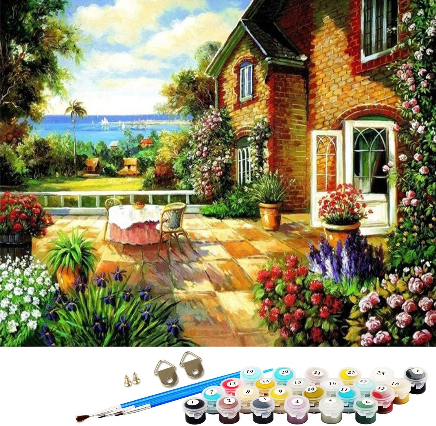 DIY Fabric Decorating Kits, ABEUTY Paint by Numbers Garden by The Sea 16x20 inches Number Painting Wall Art