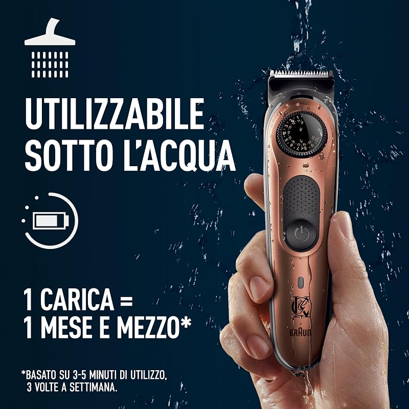 Trimmer Elettrico per Barba Pro per Uomini, Set Barba Uomo Regalo, Regolabarba, Regolatore con Ruota di Precisione 40 Lunghezze+mini Size Beard Wash 60 Ml+mini Size Beard Balm 25 Ml