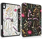 MEEgoodo Case for iPad A16 11th Generation 11 inch 2025/10th Gen 10.9 inch 2022, Cover with Clear Acrylic Back Shell,Tablet Case with Pencil Holder+Auto Wake/Sleep+Trifold Stand,Colourful Wild Flowers