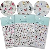 CESTSIREN Rose Flower Nail Art Stickers Pearl Rhinestones Embossed Vintage Nail Decals for Nail Art Design Self-Adhesive Nail Accessories for Women Nail Art Supplies 3 Sheets