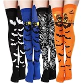 Boao 4 Pairs Halloween Thigh High Socks over Knee Socks Long Stockings