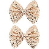 CN 5 Inch Gold Glitter Hair Bows for Girls Alligator Clips Sparkly Sequin Hair Accessories for Kids Toddler Women on Birthday Wedding Christmas and Party