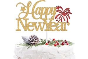 AERYOURTAR Happy New Year Cake Topper - Winter Xmas Holiday Cake Decor, Merry Christmas Santa Hello 2025 New Year Eve Party Decorations Supplies, Red and Gold Glitter