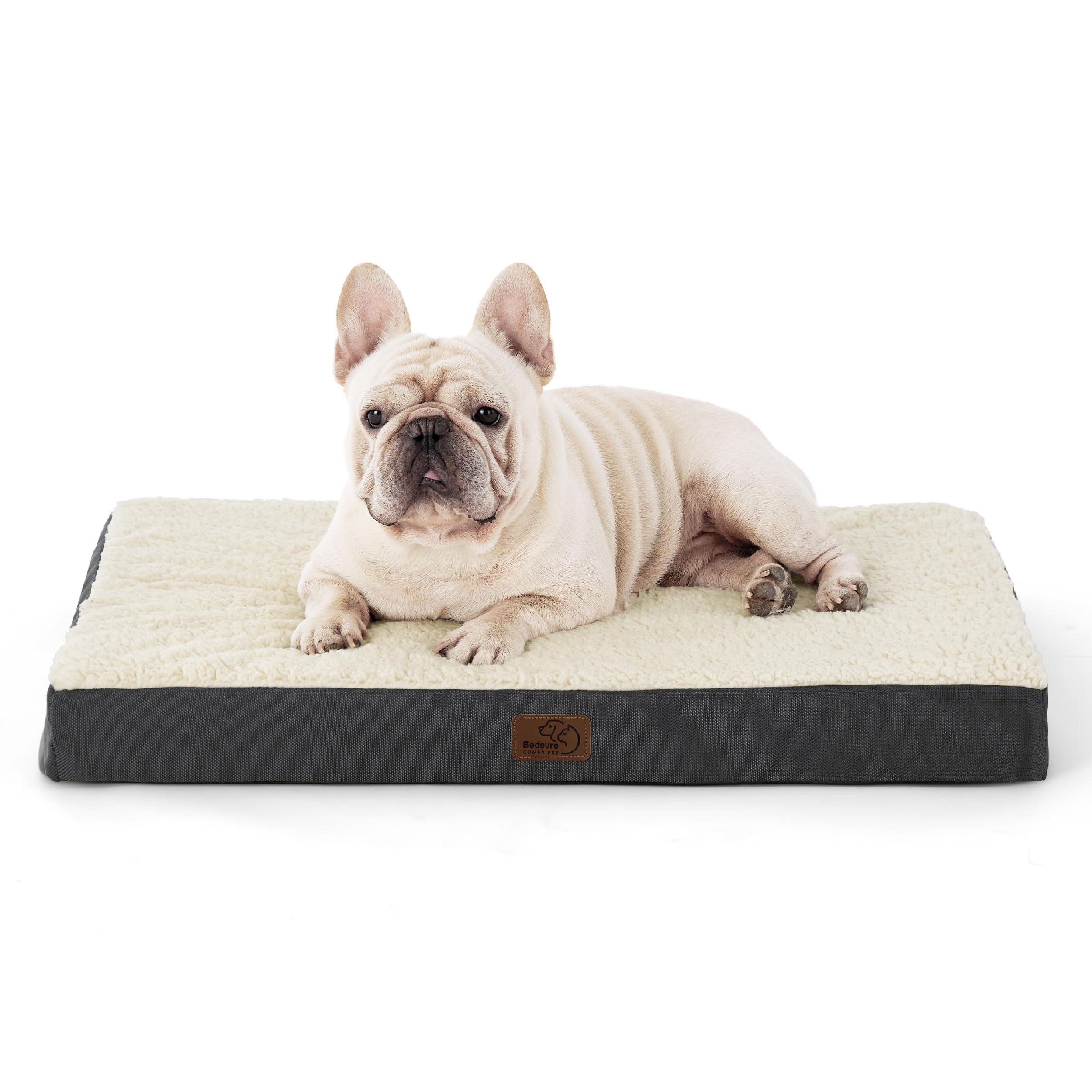 Bedsure Medium Dog Bed Washable - Orthopedic Dog Bed and Mattress Mat for Dog Crate with Removable Plush Sherpa Cover, White, 76x51x7.6cm