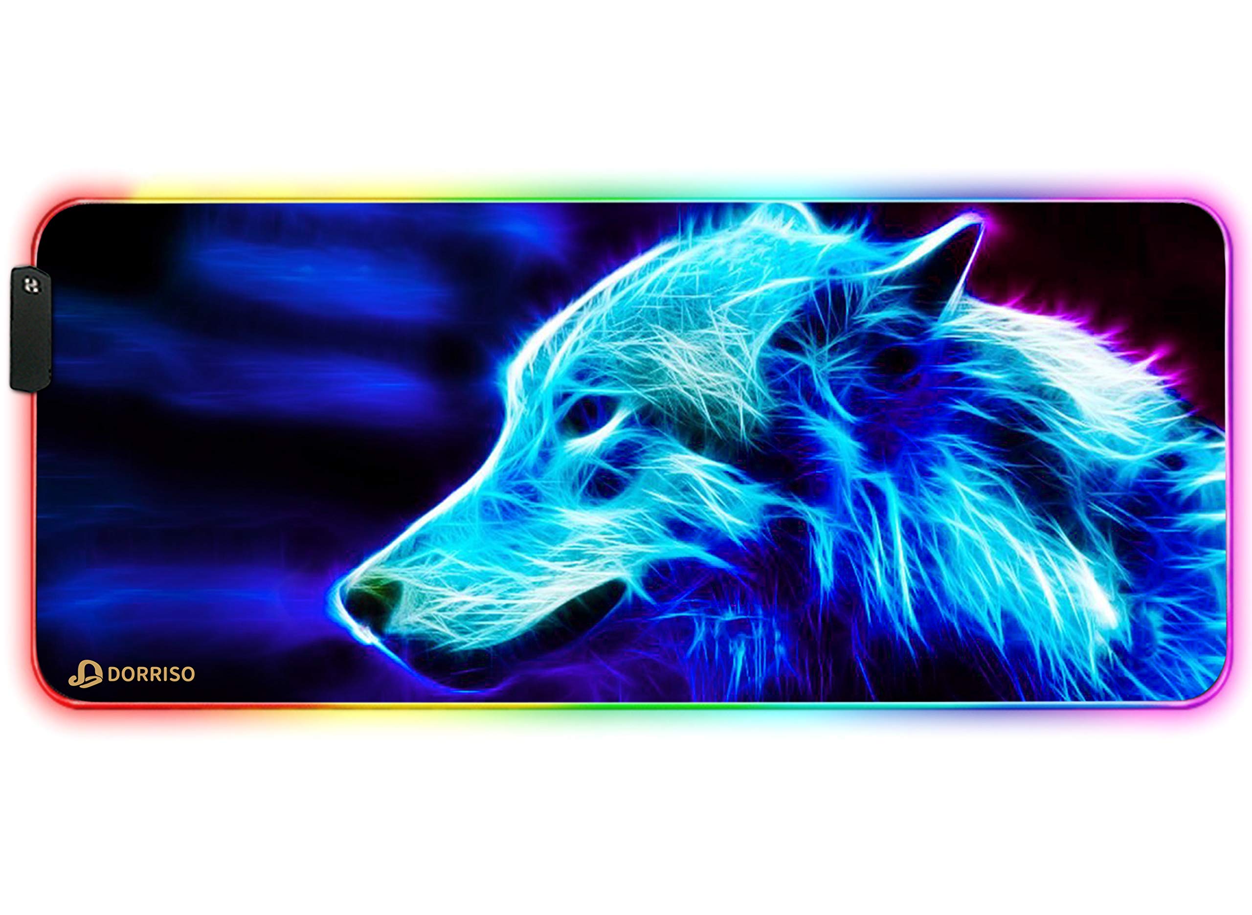 DORRISO RGB Large Gaming Mousepad 900x400x4 mm XXL 12 Glowing Modes RGB LED Extended Mouse Mats Anti-slip Rubber Base Keyboard Mouse Pads for Computer Laptop PC Desk Gaming Mousepad Blue