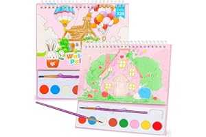 JCREN Paint with Water Books for Kids Watercolor Coloring Book Mess Free Watercolor Painting Set, Easter Basket Stuffers, Arts and Crafts Birthday Gifts for Kids Boys Girls (House)