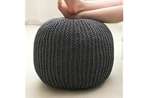 YUEYOCICI Pouf Ottoman Stuffed Round Modern Foam Filled Foot Rest Poufs for Living Room Chair Decorative 20 X 14 Inches Boho Relax Stool for Wedding Christmas Party, (Dark Grey, 20 Inch)