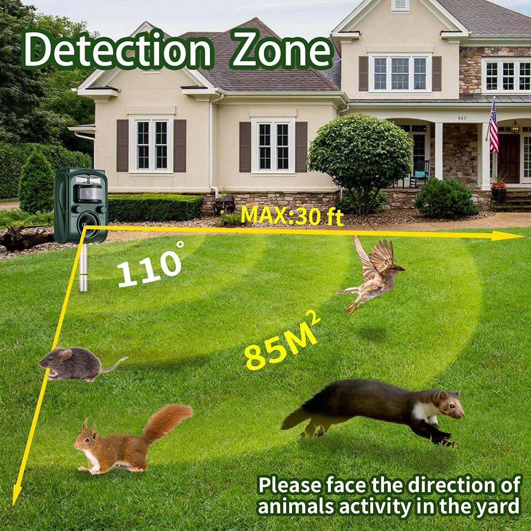 Abilly 2021 Solar Ultrasonic in Repellent Defender Rat, Squirrel, Deer, Raccoon, Skunk, Rabbit, Mole, Dog, Cat, Waterproof2 : Garden & Outdoor