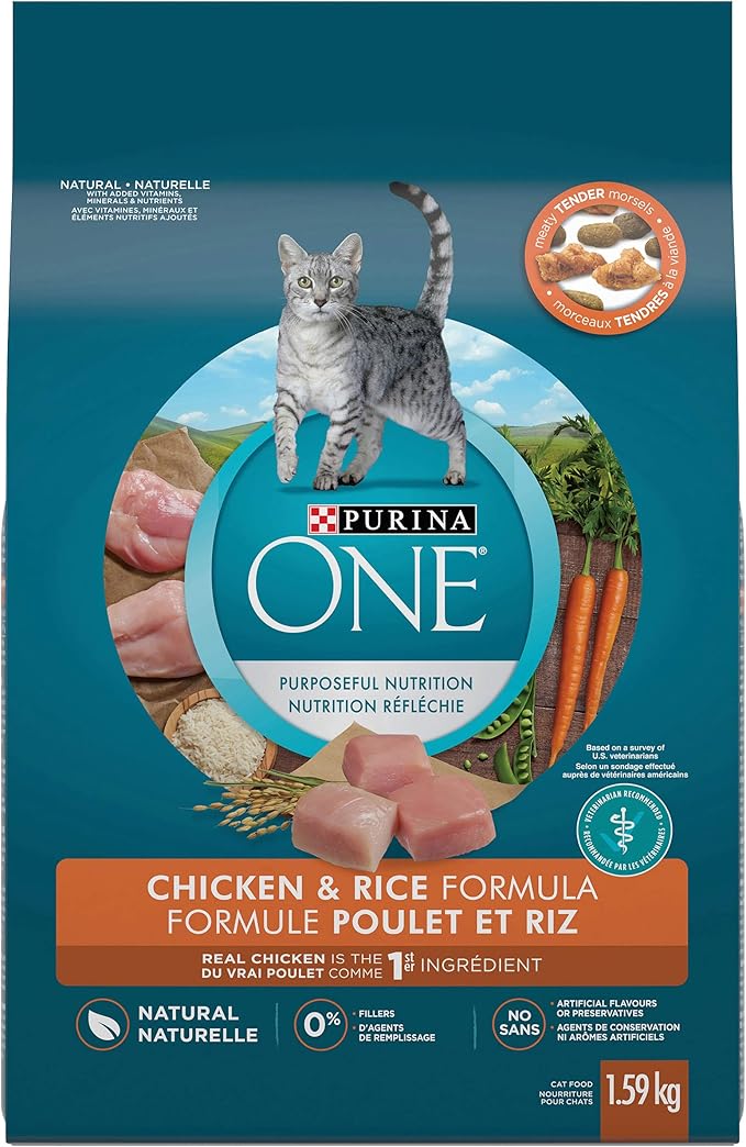 Purina ONE Natural Dry Cat Food, Chicken and Rice 1.59kg Bag Amazon.ca