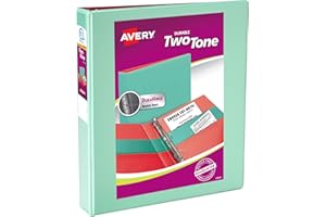 Avery Two-Tone Durable View 3 Ring Binder, 1.5 Inch Slant Rings, Mint/Coral Binder (17289)