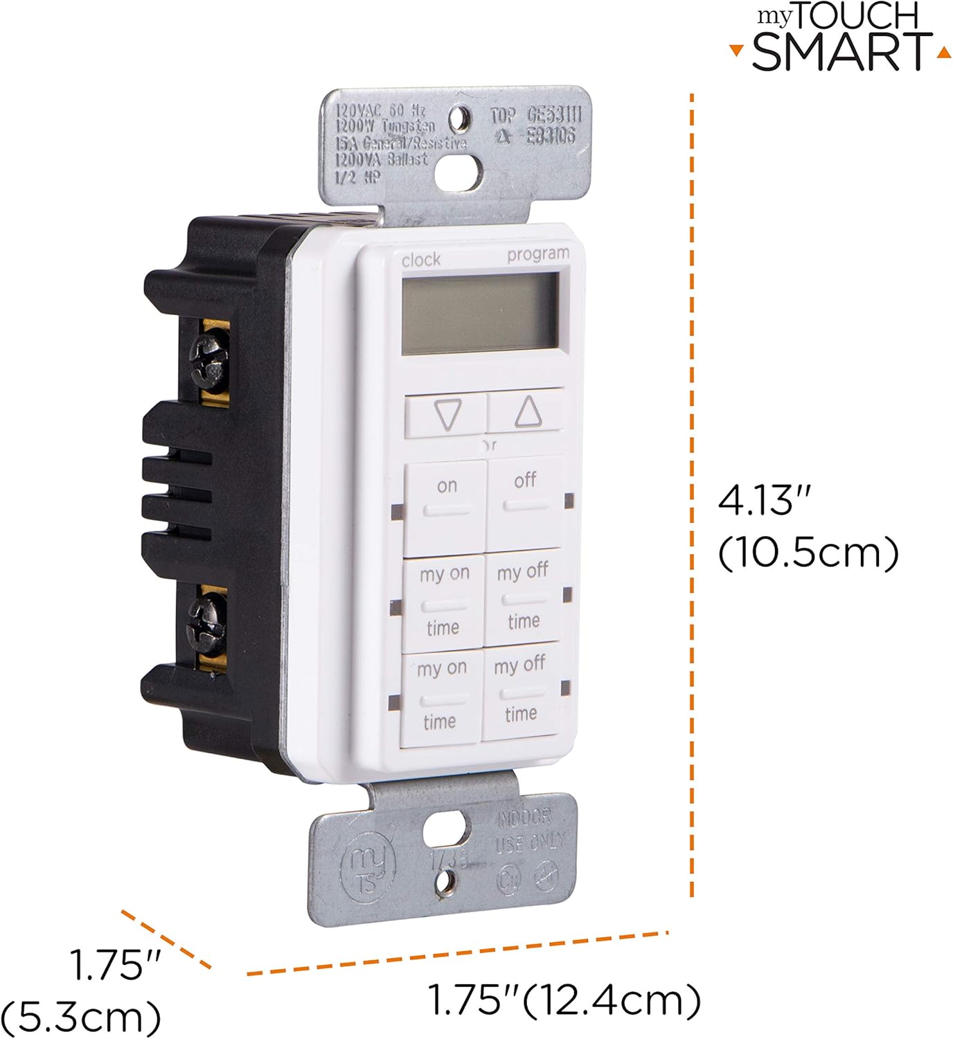 myTouchSmart In-Wall Digital Timer, 4 Programmable On/Off Buttons, 2 Easy On/Off Buttons, 24 Hour Daily Cycles, Blue LED Indicators, with Battery Backup, for Indoor/Outdoor Lights, Fans, 26893 - - 