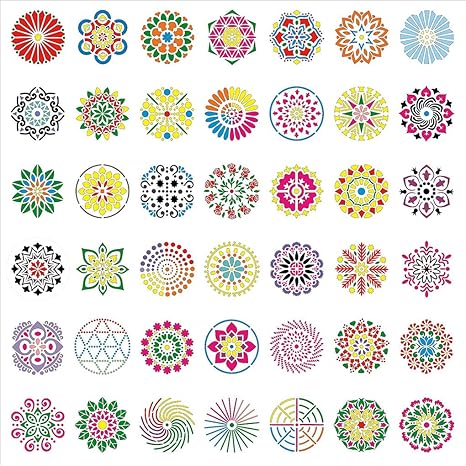 Amazon Rolin Roly 花柄 曼荼羅 10 X 10 Cm マンダラ 製図用 テンプレート Diyスクラップ ステンシルシート 絵画ホワイト 42 Pcs 曼荼羅 テンプレート 通販
