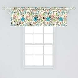 Ambesonne Floral Window Valance, Retro Doodle