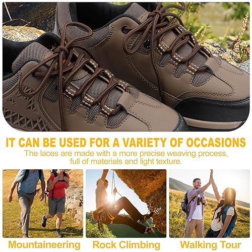 DELELE Pair Round Boot Laces Outdoor Hiking Walking Shoelaces Light Brown  Black Striped Shoe Lace Work Shoe