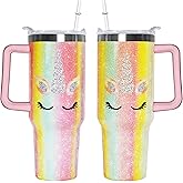 omezin 40 Oz Unicorn Tumbler With Handle 40oz Unicorn Theme Tumbler With Lid Straw Double Insulated Travel Coffee Cup Gifts
