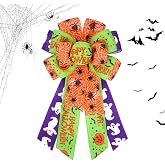 Halloween Wreath Bow, Orange Purple Bow Spider Web Burlap Bows for Wreaths，Halloween Decorations for Tree Topper, Outdoor, indooe Fall Decorations（21 x 11.5inch）