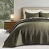 EVERGRACEHOME Cotton Sateen Quilt Set King Size, Pre-Washed Cotton Channel Stitch Coverlet Bedspread, 3 Pieces Lightweight Soft Bedding Sets for All Season, with 2 Pillow Shams, Olive Green