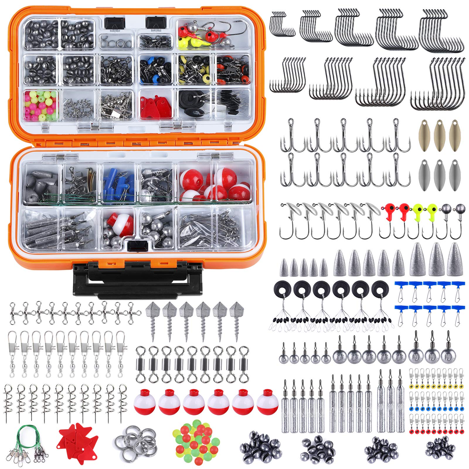 187PCS Fishing Accessories Kit Hooks Sinkers Swivels with Tackle Box | eBay