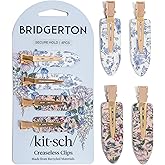 Bridgerton x Kitsch Creaseless Hair Clips for Women - No Crease, No Bend Hair Clips for Styling, Bangs, Makeup Application, Face Wash | Recycled Acrylic - Toile in Bloom | Ideal Gifts for Women, 4pcs
