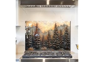 fzxwyishu Tree of Life,Tempered Glass Backsplash For Kitchen Behind Stove,Easy to Clean Kitchen Sink Cover Splash Guard, Home Kitchen Décor (brown, 30"x20"(76.2x50.8cm))