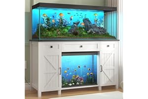 Saudism 55-75 Gallon Aquarium Stand With Charging Station, Farmhouse Fish Tank Stand, Reptile Tank Stand Terrarium Stand with Drawer and Cabinet Storage, Sturdy Heavy Duty 53.5"×19.7" Tabletop - White