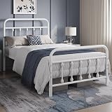 Yaheetech 3ft Single Bed Frame Vintage Iron Platform White High Headboard view 2