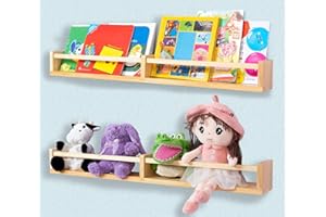 BLUEWEST Nursery Shelves, 32 Inches Wooden Nursery Book Shelves Set of 2, Floating Bookshelf Wall Mounted Decor for Kids, Children's Comic Books Toy Photo Storage Organizer, Wall Shelves for Bathroom