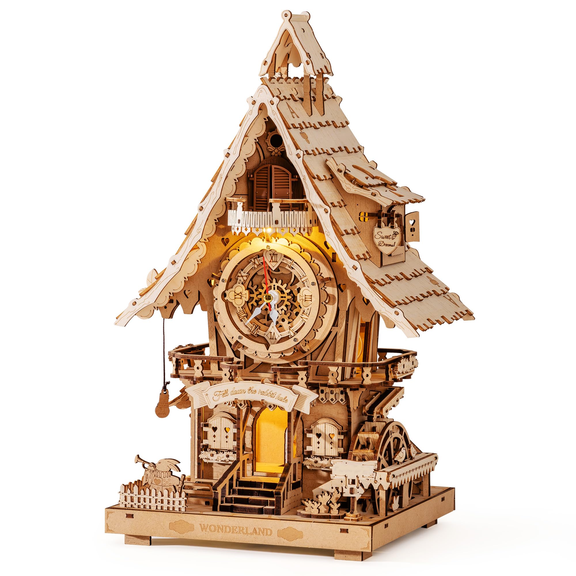 ROKR Cuckoo Clock 3D Wooden Puzzle Model kits For Adult to Build Home German Black Forest Style Decoration Gift Original Wood Colour LC901