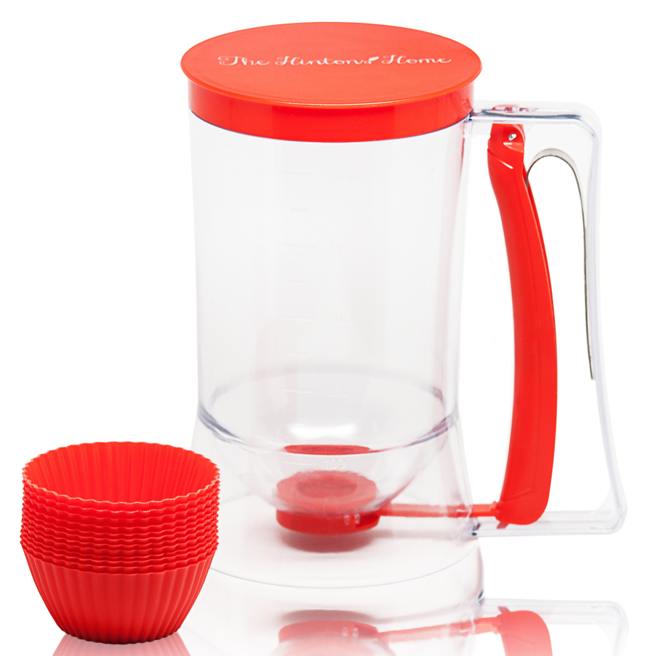 Pancake And Cupcake Batter Dispenser Bundle With 12 Red Silicone Cupcake Line.. Fox and Grapes