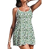 Aleumdr Women's One Piece Swimsuit Floral Print Whip Stitch Tummy Control Swimdress Skirt Bathing Suit with Pocket