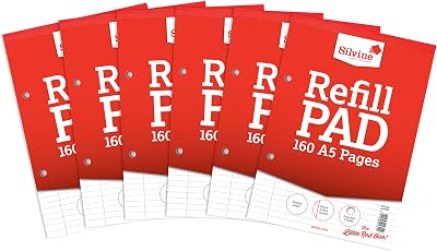 Silvine SV41642 A5 Refill Feint Pad White Pack of 6 80 sheets 75gsm 8mm ruled