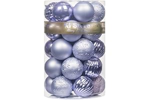 KI Store Lavender Purple Christmas Balls 34pcs 2.36-Inch Christmas Tree Decoration Ornaments for Xmas Tree Holiday Wreath Garland Decor Ornaments Hooks Included