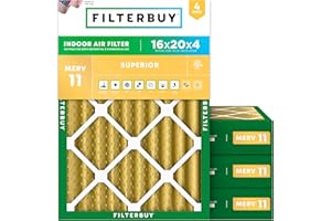 Filterbuy 16x20x4 Air Filter MERV 11 Allergen Defense (4-Pack), Pleated HVAC AC Furnace Air Filters Replacement (Actual Size: