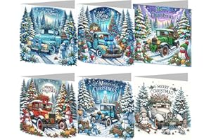 BAYUNOE 6Pcs Christmas Greeting Card DIY Diamond Art Painting Greeting Cards Special Shaped Diamond Blessing Gift Folding Card Kit Arts Crafts for Birthday Thanksgiving Day-Christmas Retro Cars