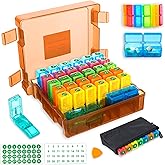 Monthly Pill Organizer 2 Times a Day, Portable AM PM Pill Box with Weekly Travel Bag, Large Capacity Medicine Organizer with Labels, 30 Day Pill Case & Pill Cutter for Medication Management (Orange)