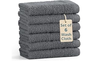 Casa Platino Wash Cloths Set of 6 - Spa & Salon Quality - 100% Ring Spun Cotton Face Towels - Soft & Ultra Absorbent Washcloths for Body, Beauty, Home, Gym - Fingertip Towels - 13"x13", Cool Grey