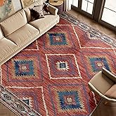 Area Rug 8x10 Rug Machine Washable Non-Slip Low Pile Print Pattern Western Rug for Living Room Bedroom Entryway Tribal Series -Red/Orange