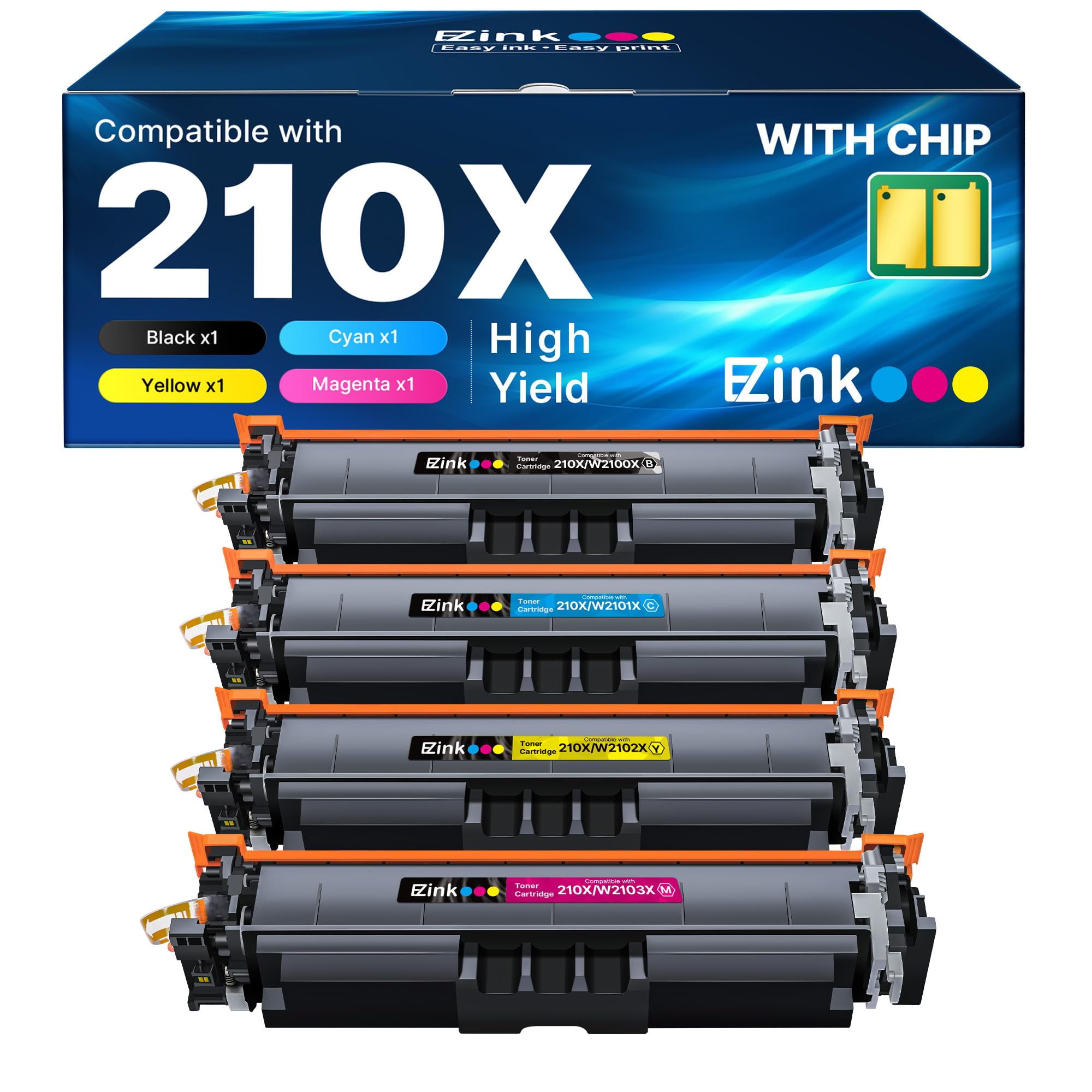 E-Z Ink 210X Toner Cartridges with Chip Compatible for HP 210X Toner Cartridges 4 Pack High Yield 210 X W2100X W2100A to Use with Color Laser Pro MFP 4301fdw 4301fdn 4301dw Pro 4201dn 4201dw (BCYM) Image