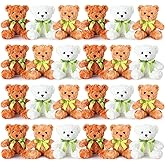 Hungdao 24 Pcs Bear Bulk Plush Stuffed Animals 10 Inch Cute Soft Stuffed Bear with Green Bow for Valentine's Day Wedding Baby Shower Birthday Party Gift Christmas(Dark Brown, Light Brown, White)