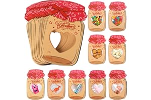 POPGIFTU 50 Kraft Paper Candy Jar Valentine Cards Set Personalization Kid's Valentine Cards, Valentine Exchange Cards for School Class Classroom Valentines (Candy Not Included)