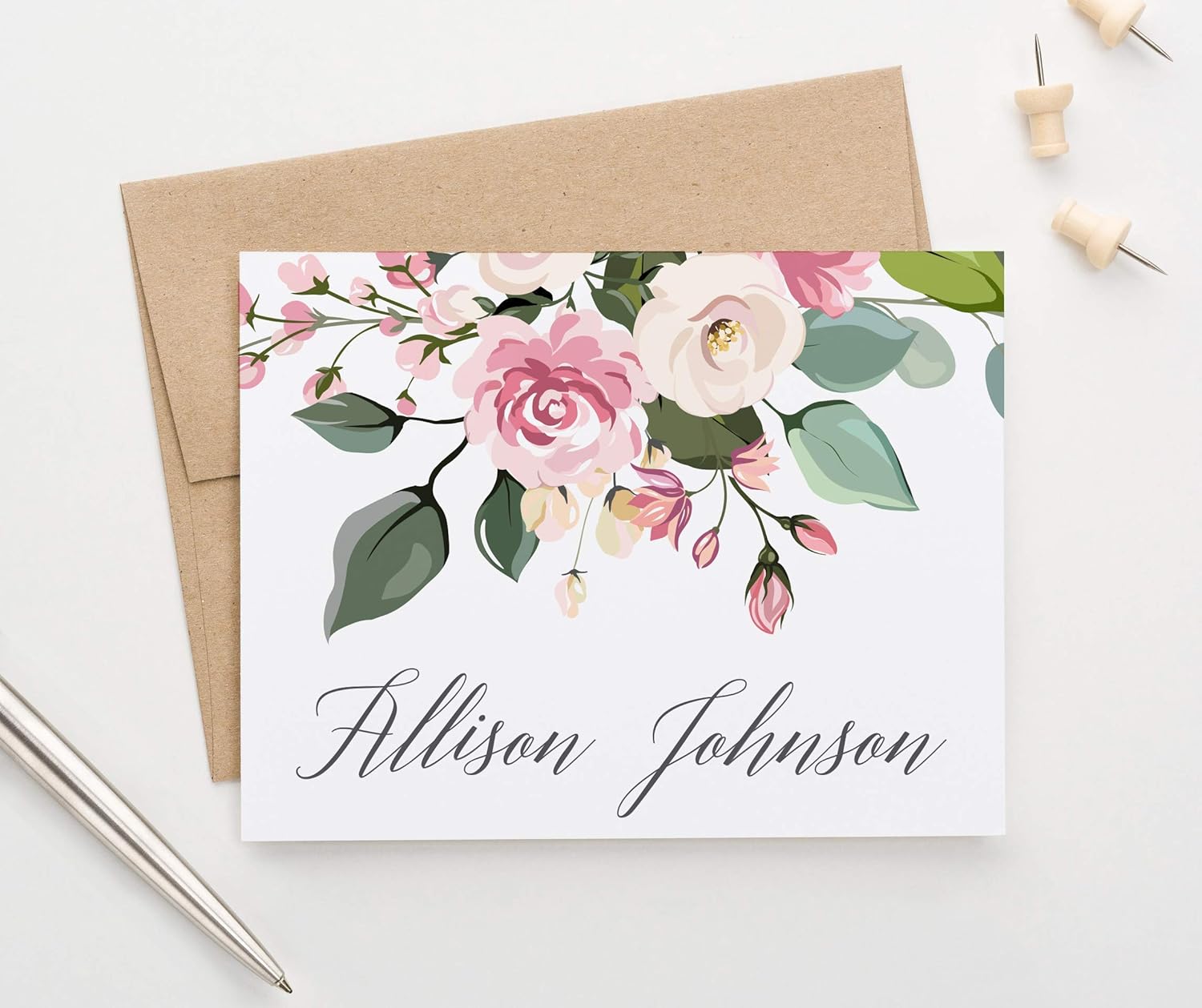 Rustic Personalized Floral Stationary with Envelopes