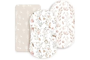 GRSSDER Stretchy Ultra Soft Fitted Bassinet Sheets 3 Pack, Universal Fit for Baby Cradle Moses Basket Oval Rectangle Mattress Safe and Snug, Beautiful Blush Pink Floral Bassinet Sheet for Girls