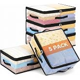 Besslly 5Pcs Clear Storage Bags With Zippers &amp; Handles Blanket Storage Bags | 21L Plastic Clothes and Under Bed Storage Organizers for Sheets Bedding Comforter Linen Sweaters Toys, 15.7x13.8x5.9 In