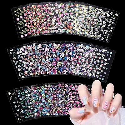 Styquenzer Flower Nail Stickers 30 Sheets 3D Floral Heart Nail Decals