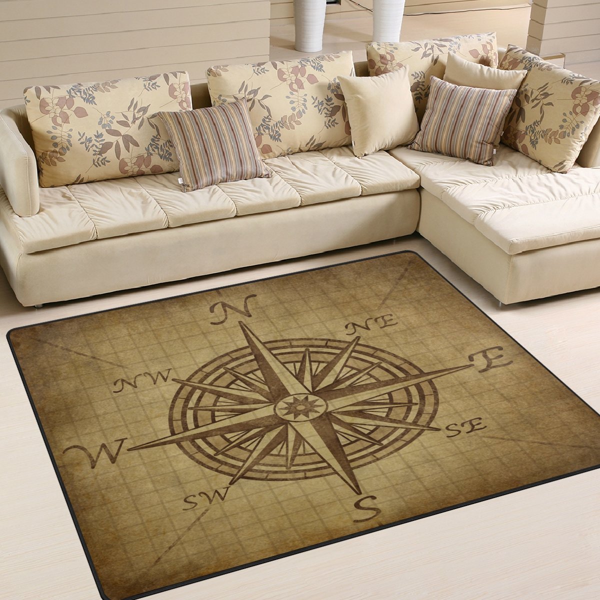 ALAZA Vintage Compass Rose Area Rug Rugs for Living Room