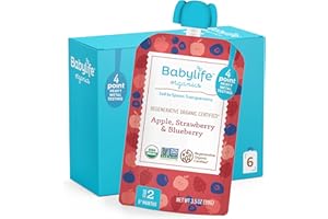 Babylife Organics Stage 2 - Apple, Strawberry & Blueberry, 3.5 Ounce Pouch (6 Pack) - Heavy Metal Safe, Organic Baby Food