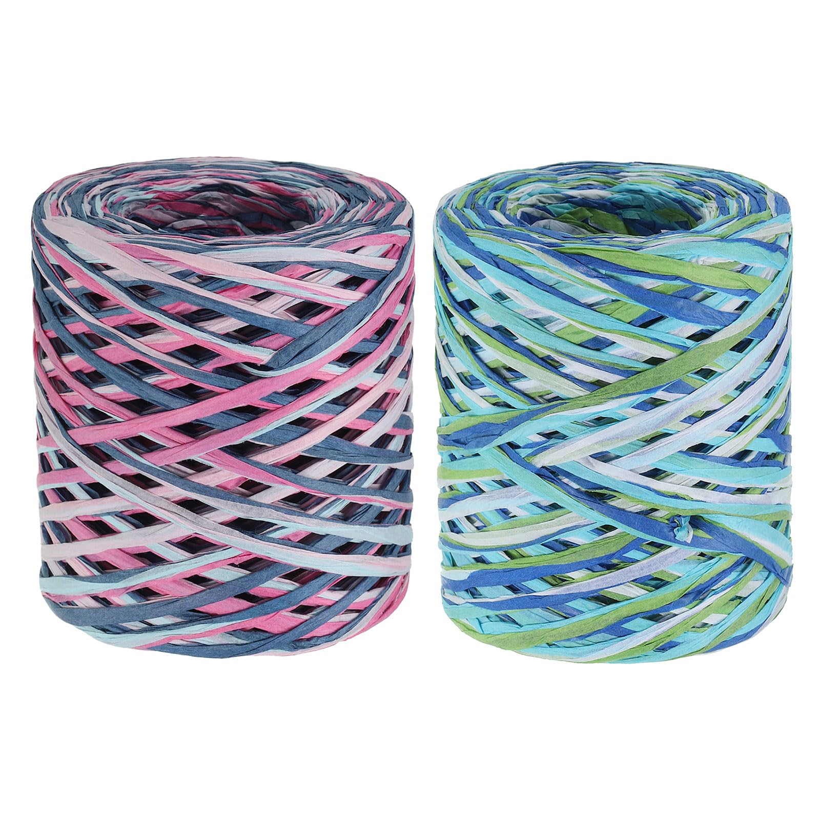 PATIKIL 219 Yards Raffia Ribbon, 2 Rolls Raffia Paper Craft Ribbon Paper Twine Wrapping Ribbon for Gift Packaging and Decoration, Rose Red/Blue, Blue/Green