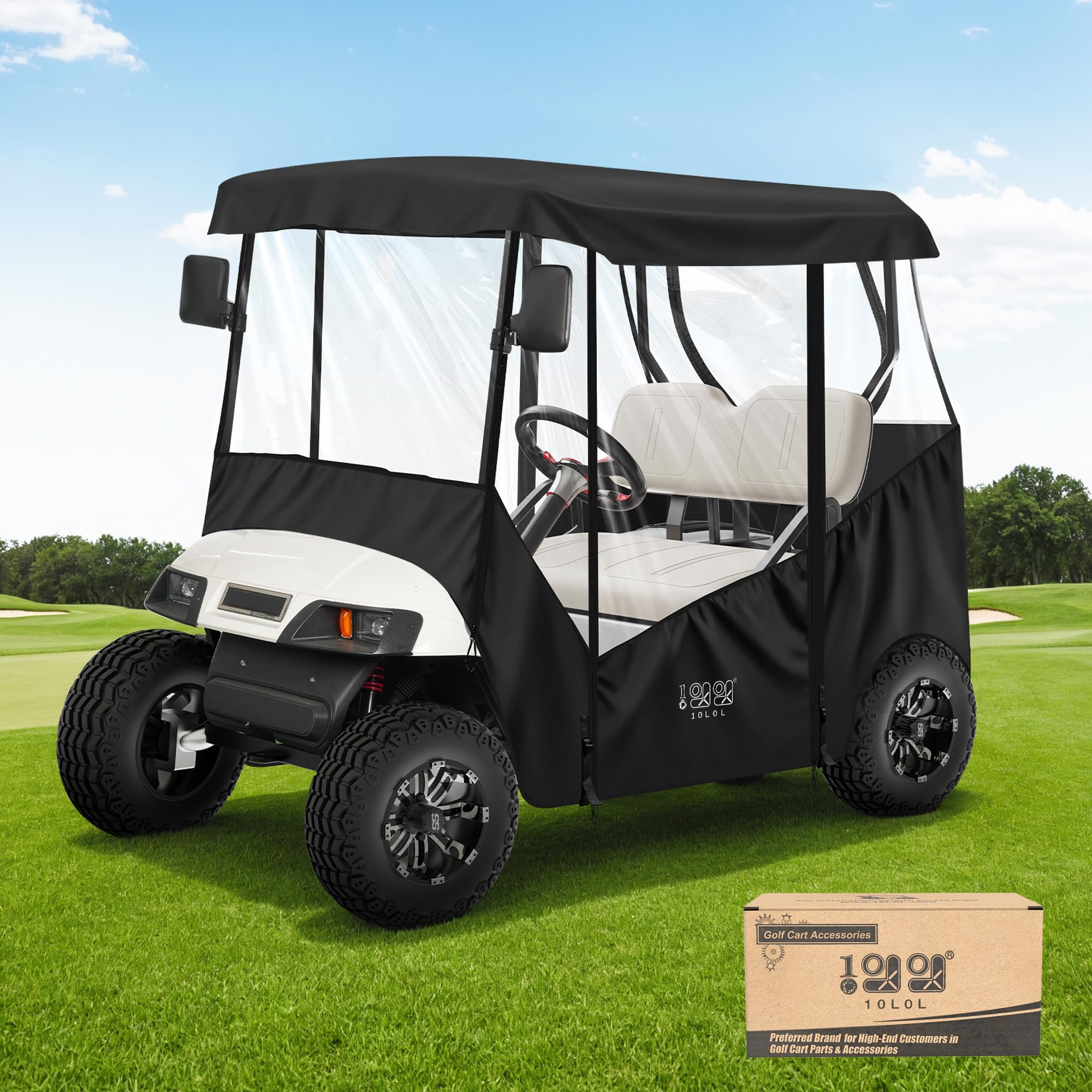 Photo 1 of 10L0L Universal Golf Cart Enclosure Compatible with EZGO and Club Car Models, 2-Passenger Golf Cart Waterproof 420D Material Windproof Transparent on 2 Sides (Black)