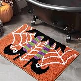 RoomTalks Vintage Witchy Halloween Indoor Doormat 2x3 Small Entryway Rug Washable, Cute Spooky Season Witch Shoes Spider Web Tufted Halloween Throw Carpet Area Rugs for Bathroom Kitchen Bedroom